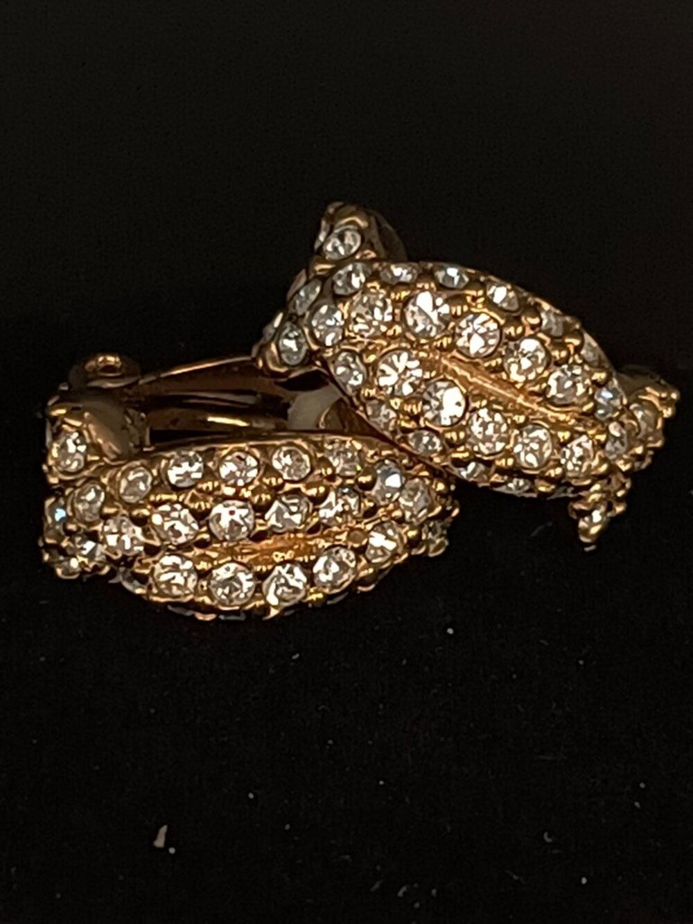 Vintage Swarovski Gold Tone Pave Crystal Clip - On Earrings